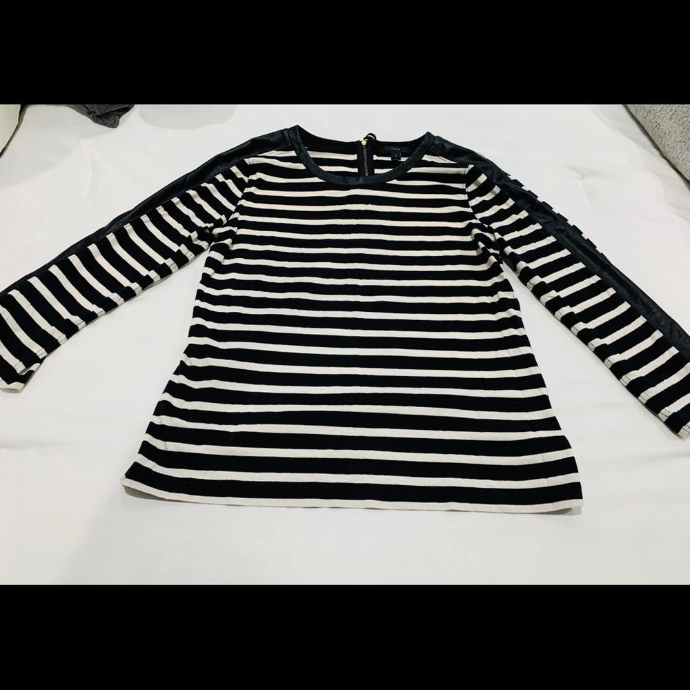 J. Crew Striped Top with Vegan Leather Trim